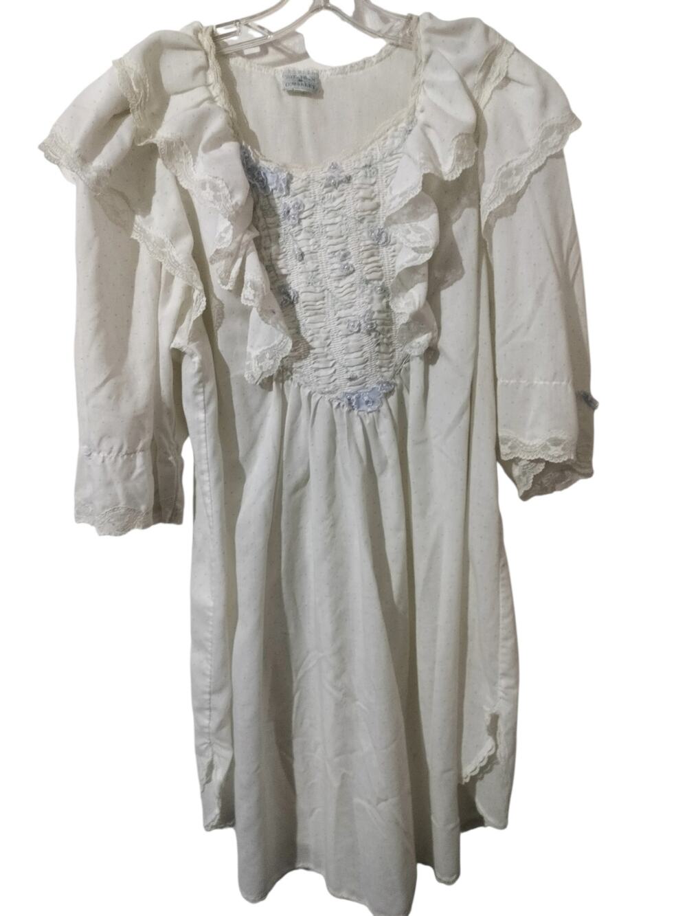 5980(Vtg 80s Gilligan& O'Malley White Cottagecore Victoria Ruffle Lace Nightgown